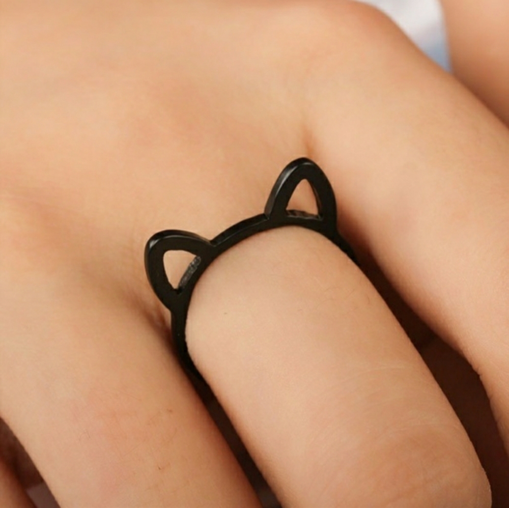 Cat Ear Stackable Ring in Matte Black